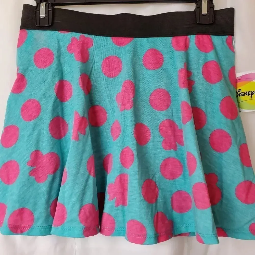 NEW DISNEY MINNIE MOUSE POLKA DOT SKORT MINNIE MOUSE SKIRT, TEAL WITH PINK POLKA